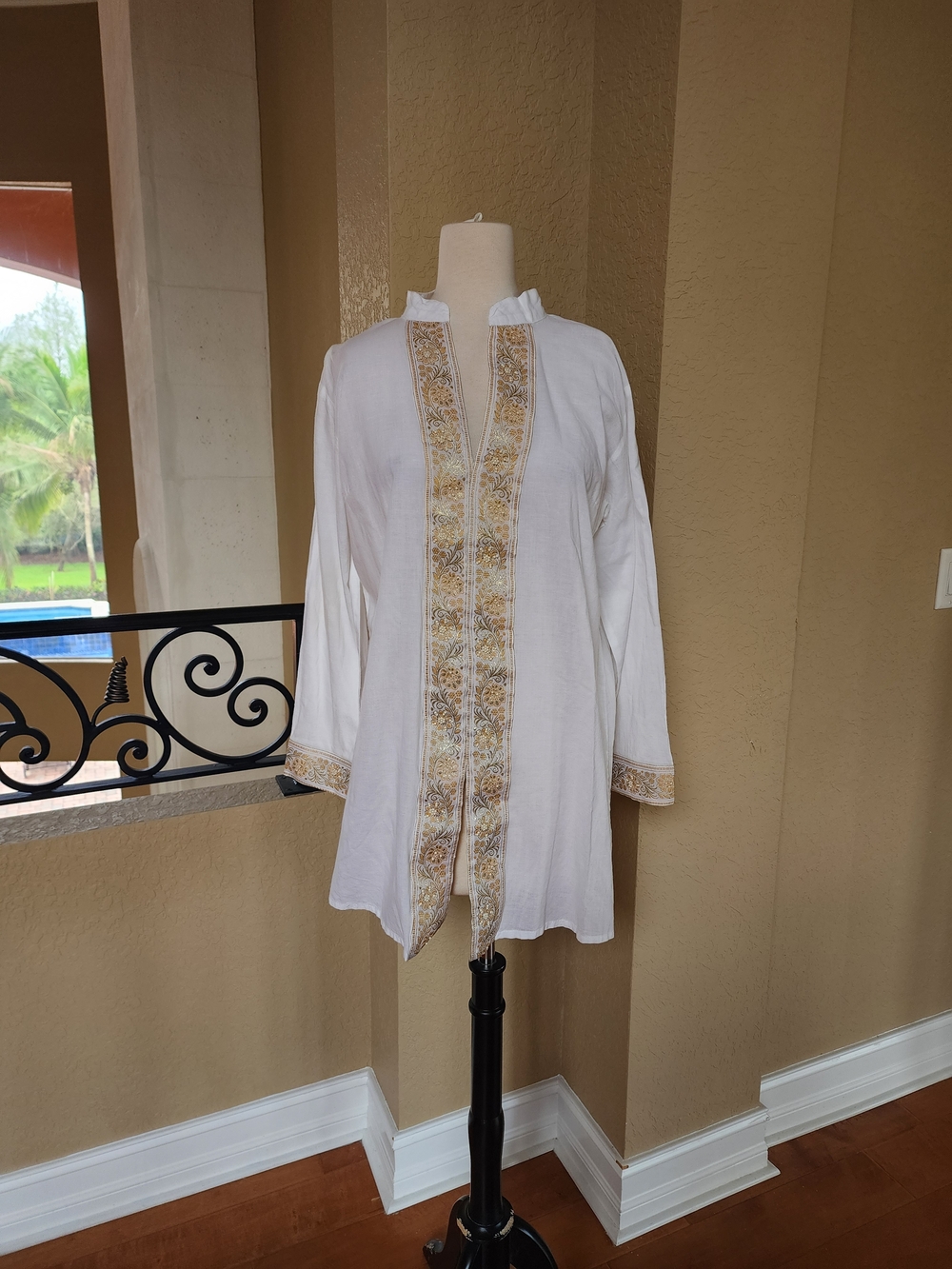 White Embroidered Tunic with Gold Trim